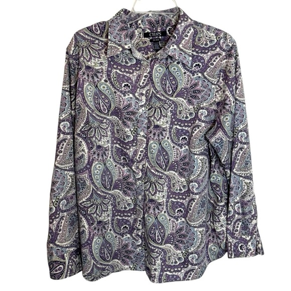Chaps purple floral Paisley women’s button down shirt size 2X purple - Picture 1 of 10